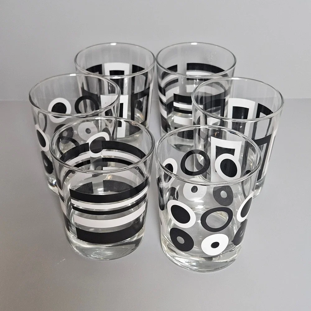 Ikea Mid-Century Modern Rocks Glasses Black White Geometric Barware 6